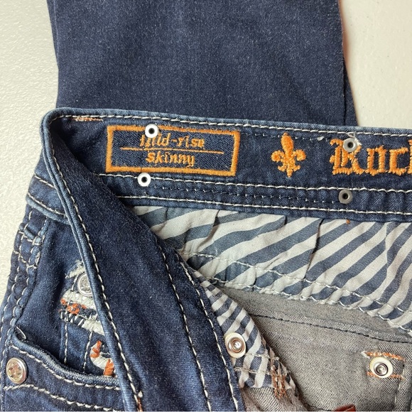 Rock Revival Jeans Nicci Mid Rise Skinny Stretch Denim Rhinestones Studs Blue 27 - Picture 9 of 16